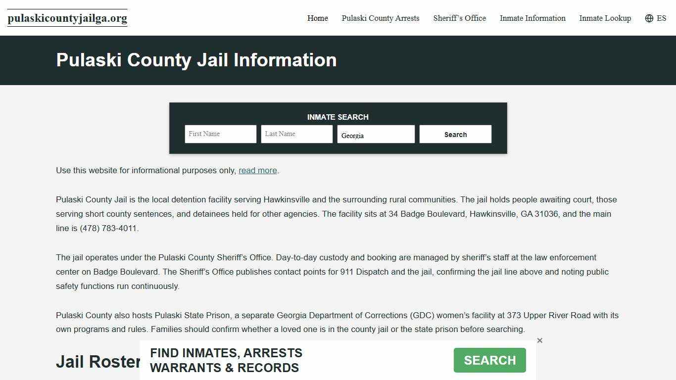 Pulaski County, GA Jail Roster, Inmate Info